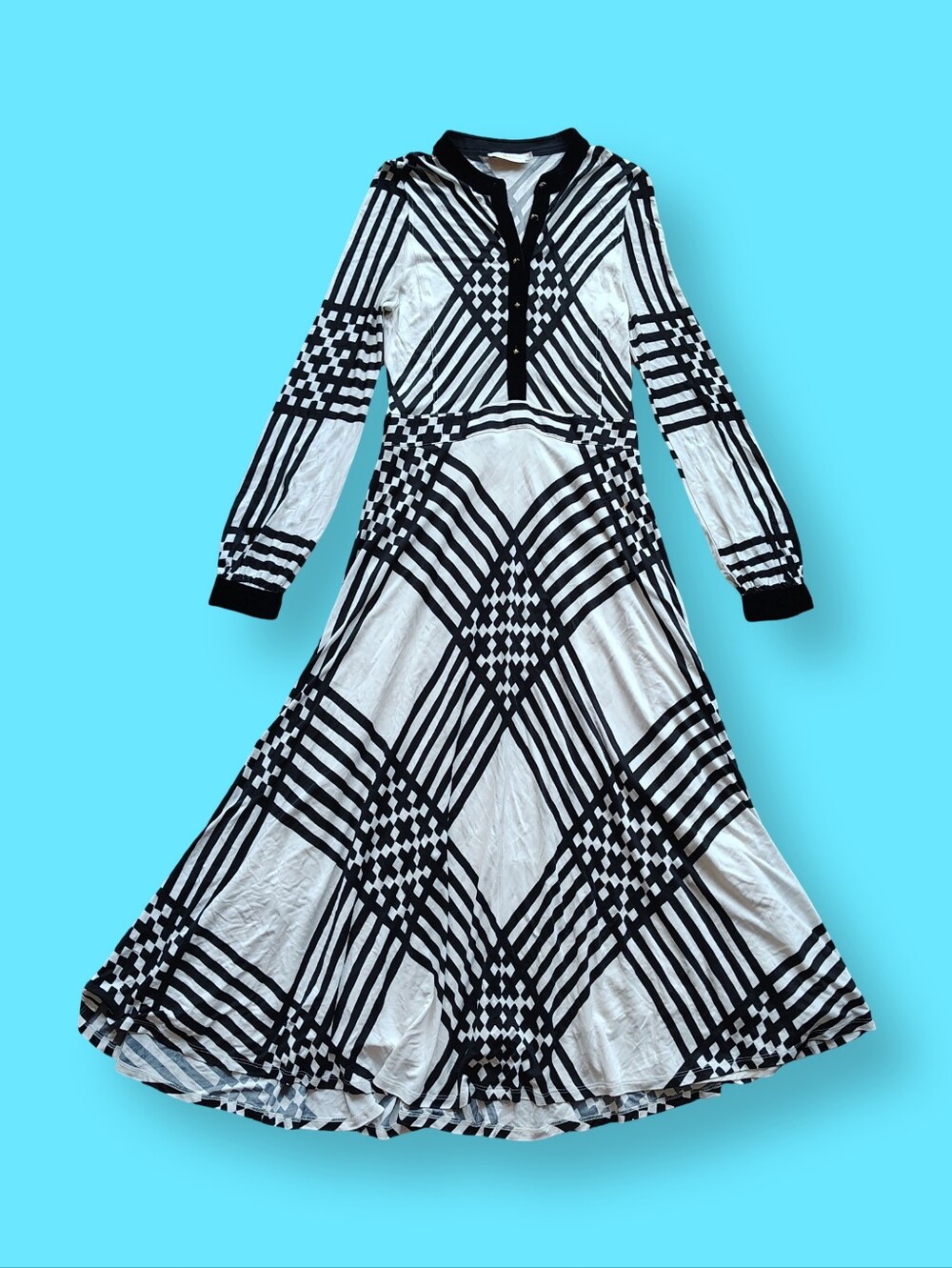 Tory Burch ANJA Maxi Dress Sz Medium Silk Blend Geometric Long Sleeve Designer